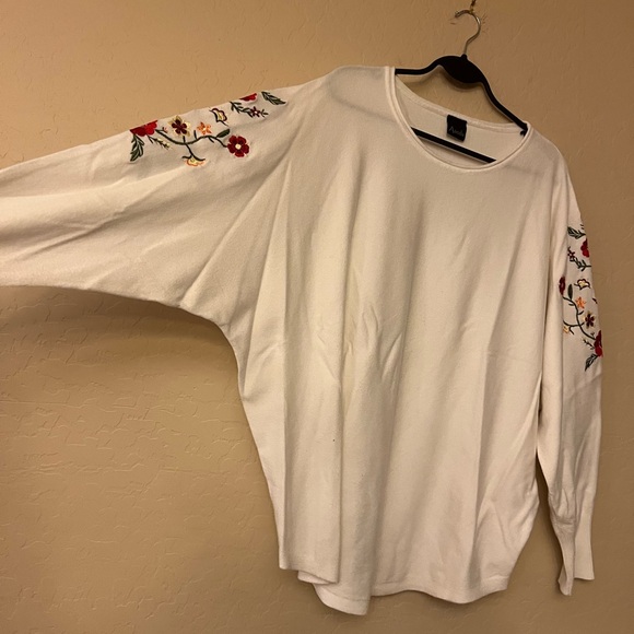 Aaeda Winter White Knit Sweater with Floral Embroidery - Picture 9 of 14